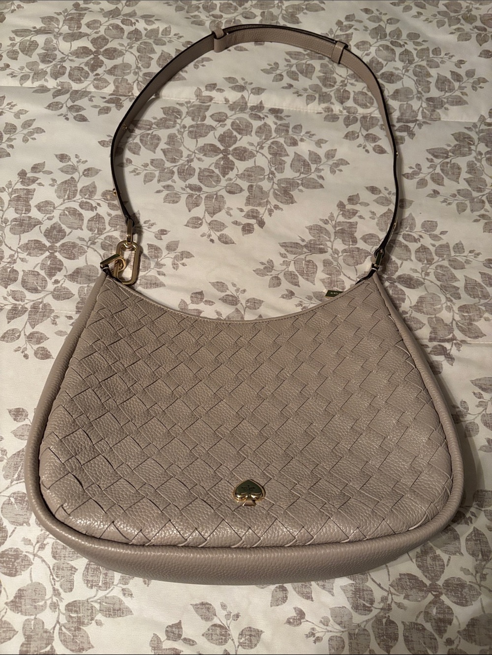 kate spade Taupe Woven Shoulder Bag with Gold Hardware